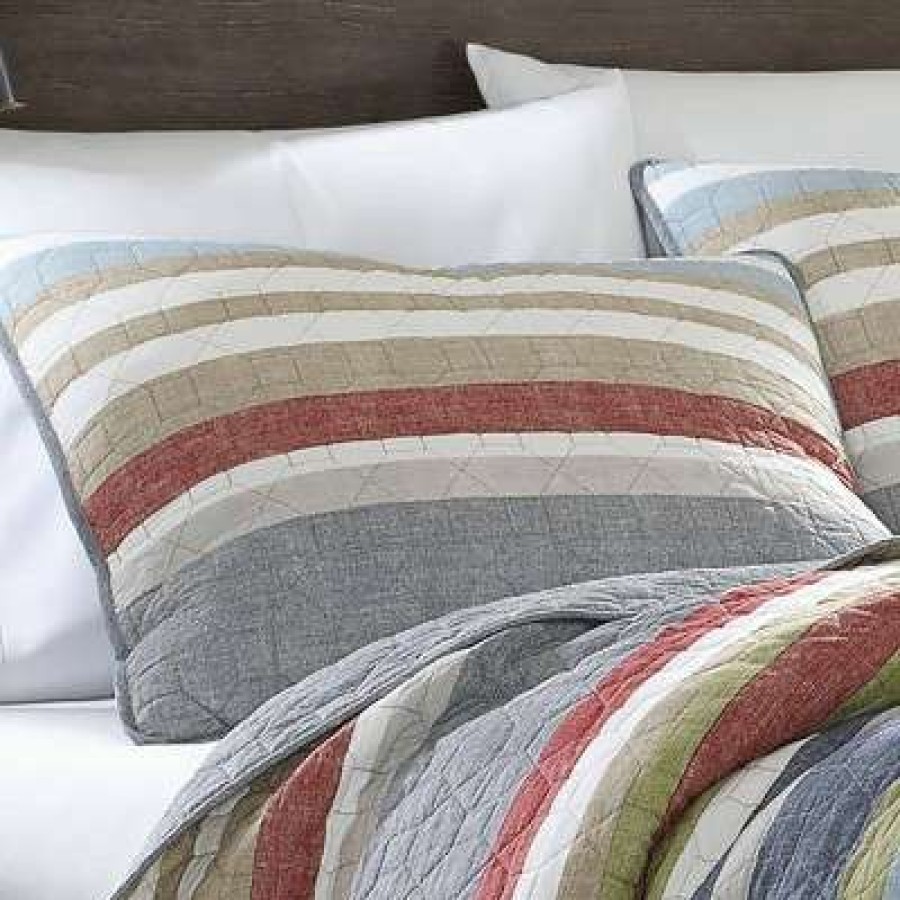 Quilt Bedding Sets * | New Gray Stripe Salmon Ladder Quilt Set Eddie Bauer