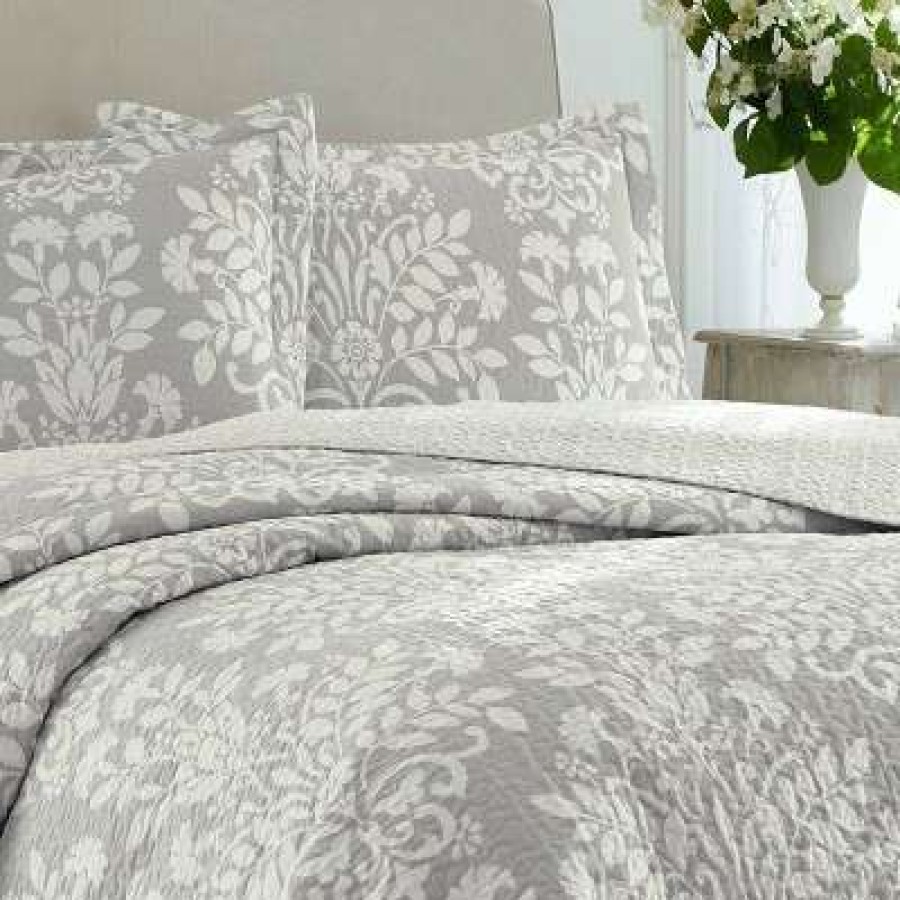 Quilt Bedding Sets * | Brand New Rowland Reversible Quilt Set Gray Laura Ashley