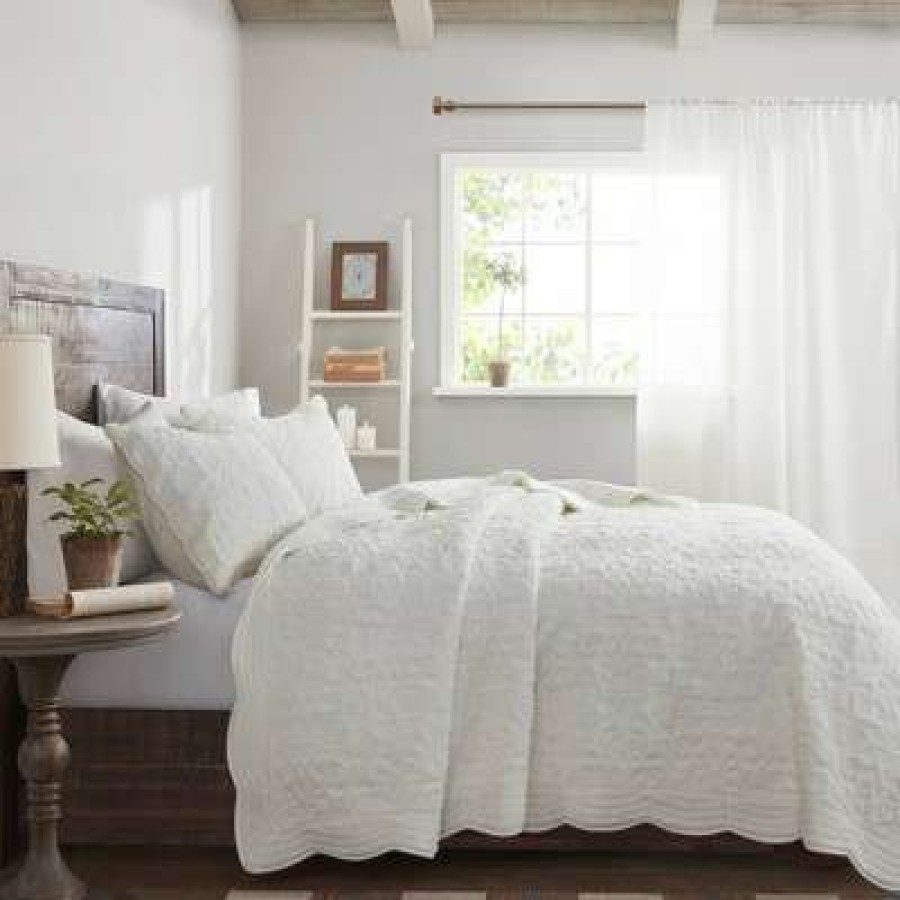 Coverlet Bedding Sets * | Coupon Madison Park 3Pc Bylur Embroidered Faux Fur Coverlet Set Ivory