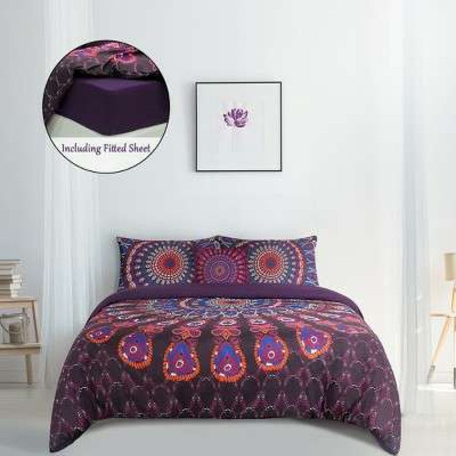 Duvet Cover Bedding Sets * | Hot Sale 5 Pcs Polyester Bohemian Bedding Sets Queen Purple Piccocasa