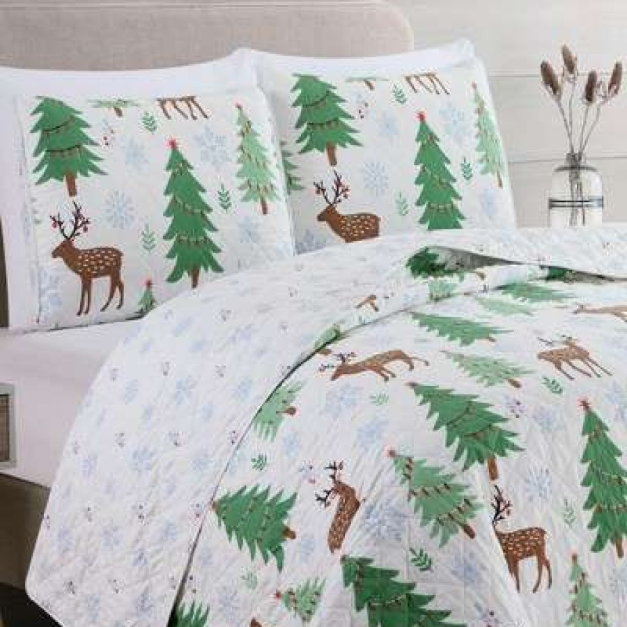 Quilt Bedding Sets * | Top 10 Great Bay Home Reversible Holiday Trees Printed Quilt Set King