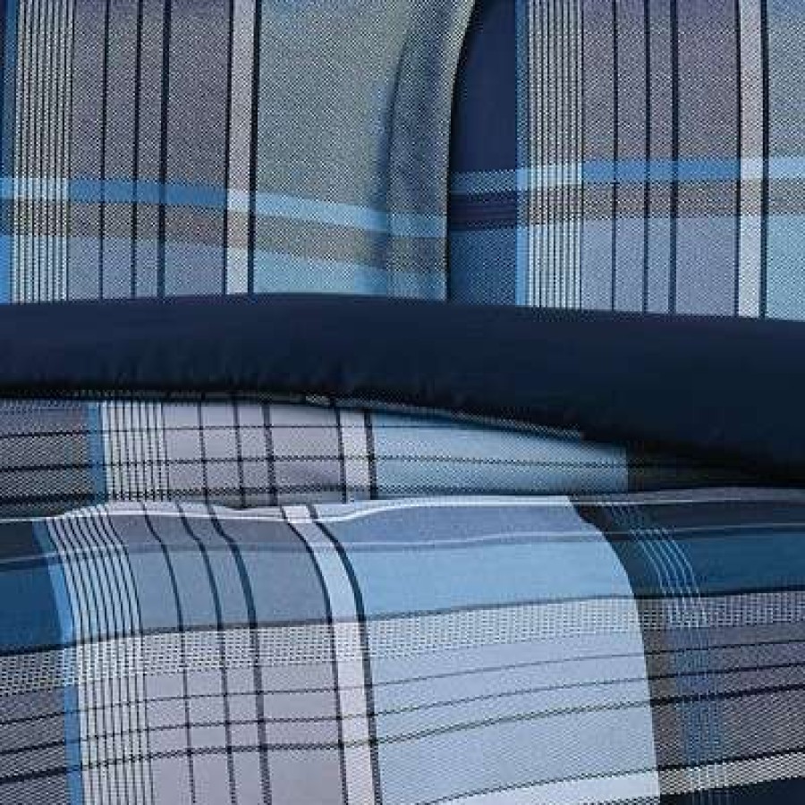 Duvet Cover Bedding Sets * | Outlet Trey Plaid Duvet Cover Set Navy Truly Soft