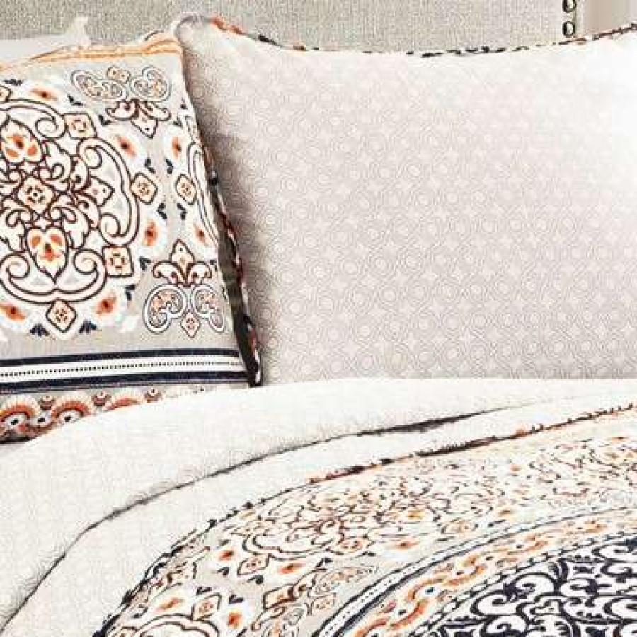 Quilt Bedding Sets * | Outlet Lush Decor Nesco Quilt Navy/ Coral 3 Piece Set Lush Decor