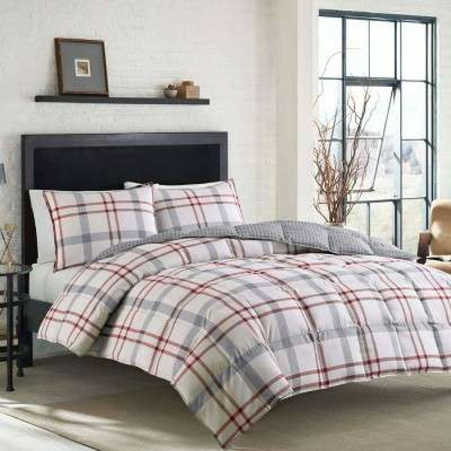 Comforter Bedding Sets * | Best Pirce Portage Bay Plaid Comforter And Sham Set Silver Eddie Bauer