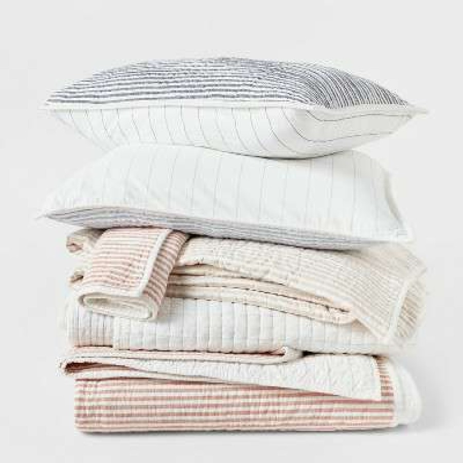 Bedding Collections * | Discount Reversible Cotton Stripe Quilt Collection Threshold