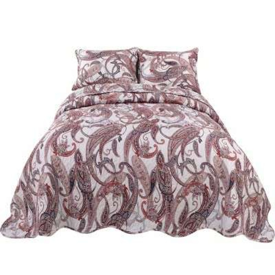 Bedspread Bedding Sets * | Cheapest 3 Pieces Floral Pattern Polyester Quilt Bedspread Sets Coverlet Bed Sets Piccocasa Brown