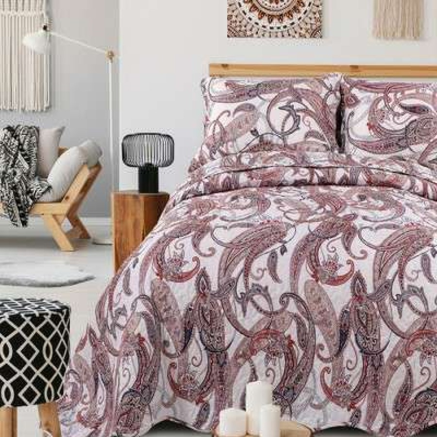 Bedspread Bedding Sets * | Cheapest 3 Pieces Floral Pattern Polyester Quilt Bedspread Sets Coverlet Bed Sets Piccocasa Brown