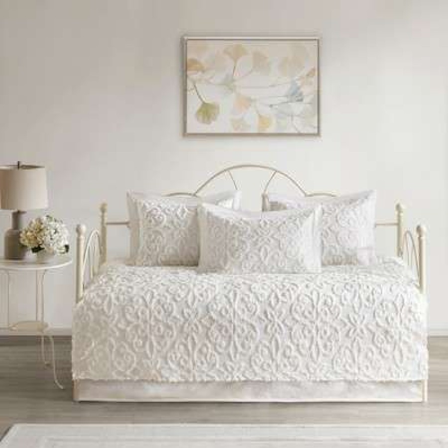 Coverlet Bedding Sets * | Cheap Madison Park White Amber Cotton Chenille Daybed Cover Set