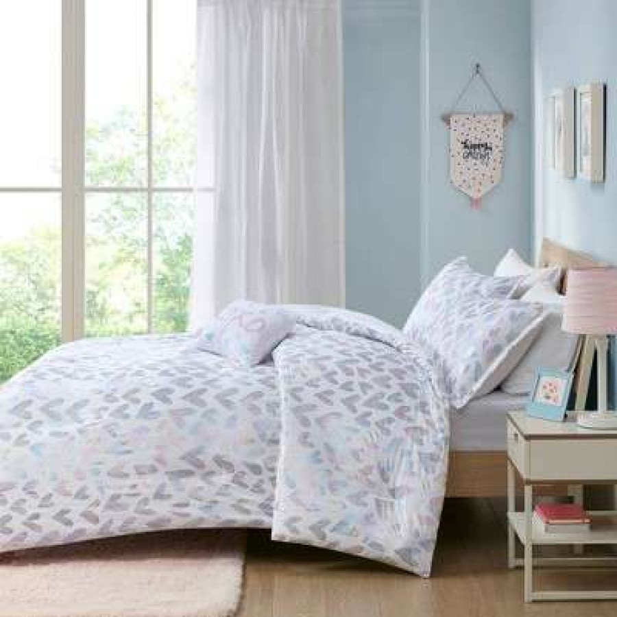 Comforter Bedding Sets * | Outlet Mi Zone 3Pc Twin/Twin Extra Long Josie Iridescent Metallic Heart Printed Comforter Set