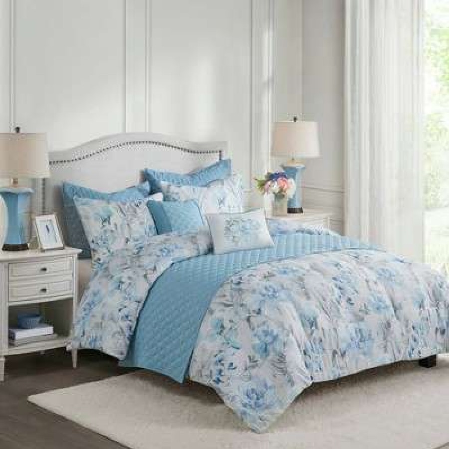 Comforter Bedding Sets * | Outlet Madison Park Elian Comforter And Coverlet Set Blue