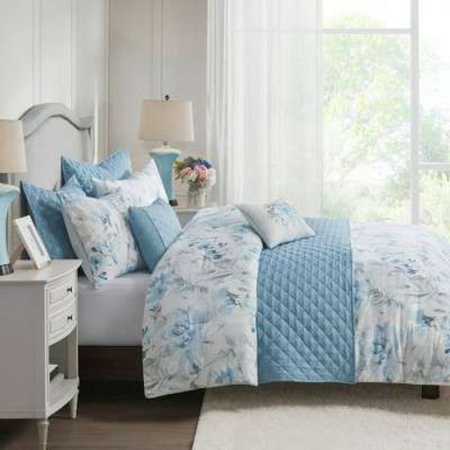 Comforter Bedding Sets * | Outlet Madison Park Elian Comforter And Coverlet Set Blue