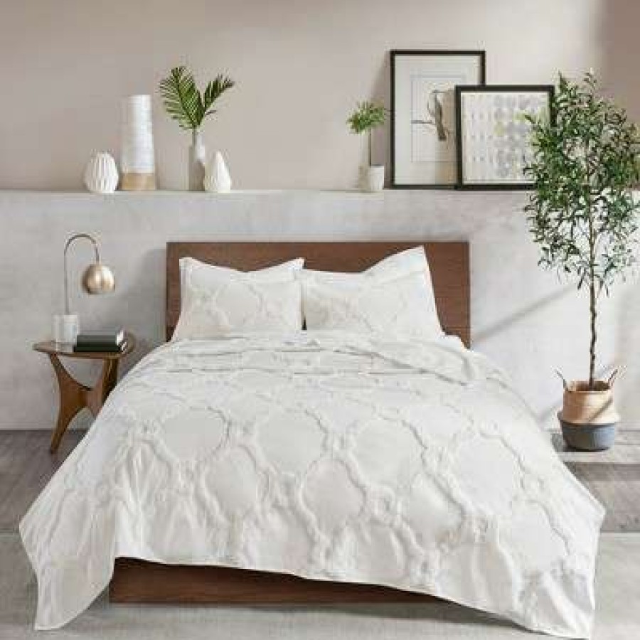 Coverlet Bedding Sets * | Best Sale Madison Park 3Pc Leena Cotton Chenille Geometric Coverlet Set