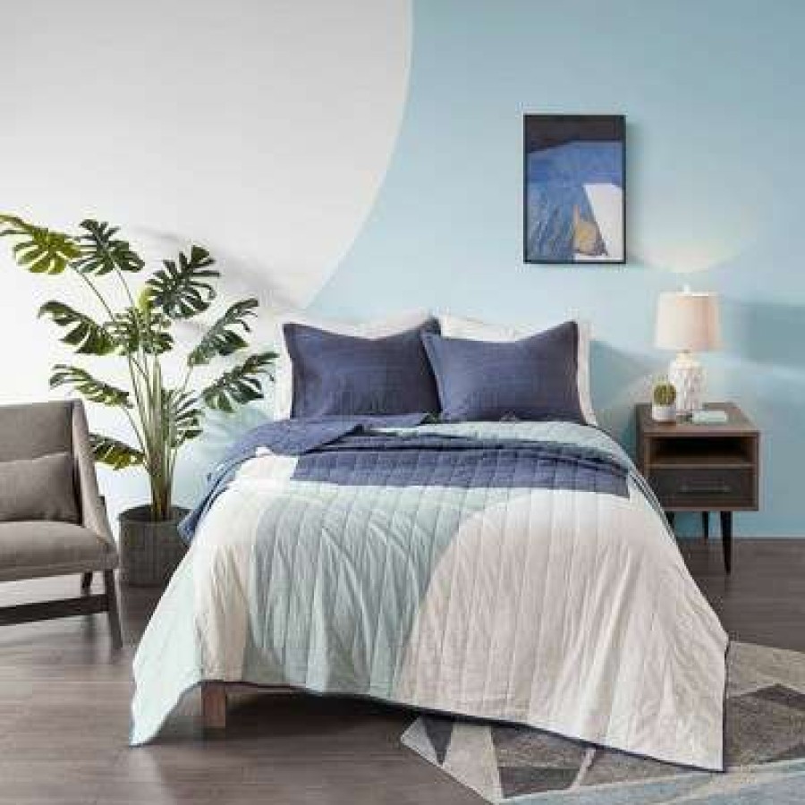 Coverlet Bedding Sets * | Budget Urban Habitat Carson 3Pc Reversible Cotton Printed Coverlet/Wall Tapestry Aqua