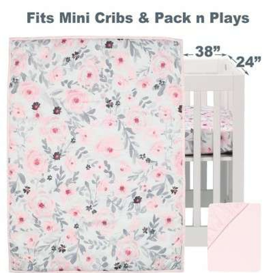 Quilt Bedding Sets * | Best Deal Bedtime Originals Blossom Pink Watercolor Floral 3-Piece Mini Crib Bedding Set