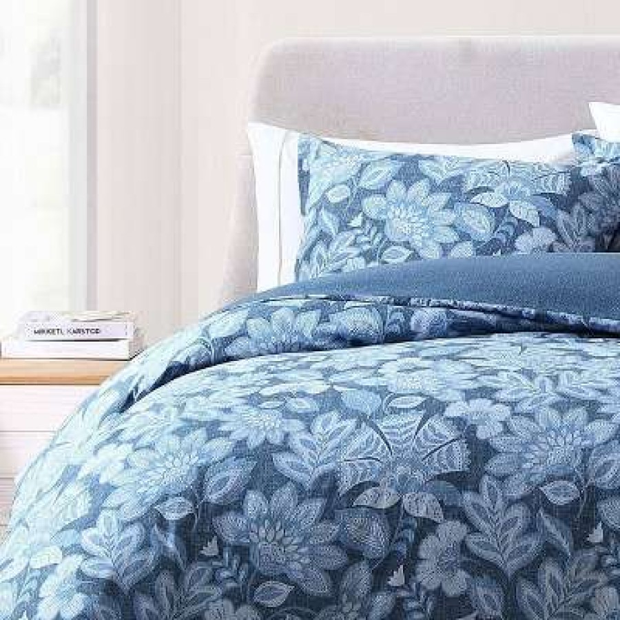 Duvet Cover Bedding Sets * | Promo Simone 100% Cotton Duvet Cover & Sham Set Blue Poppy & Fritz