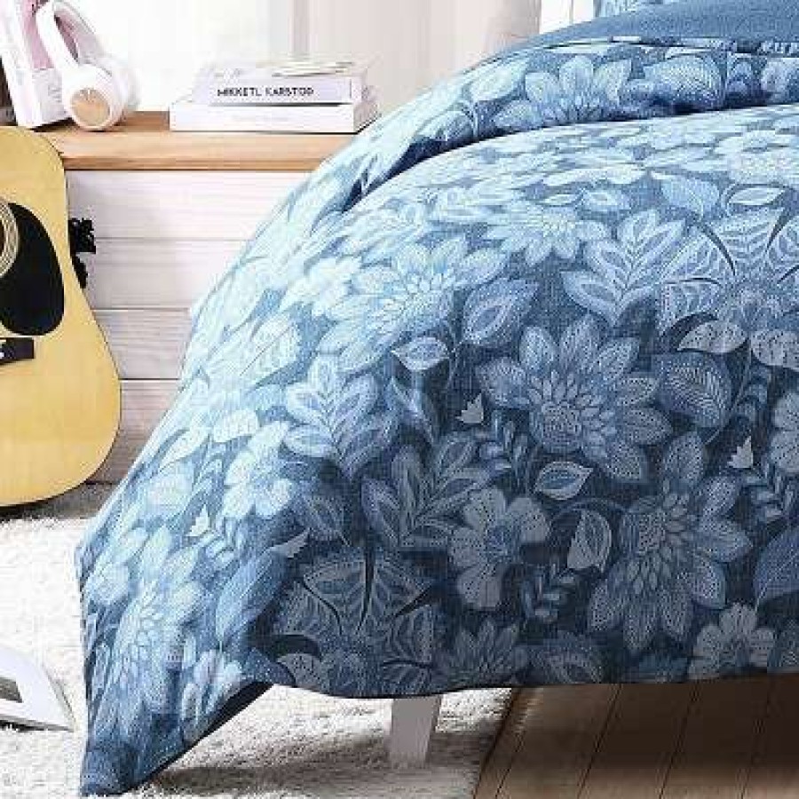 Duvet Cover Bedding Sets * | Promo Simone 100% Cotton Duvet Cover & Sham Set Blue Poppy & Fritz