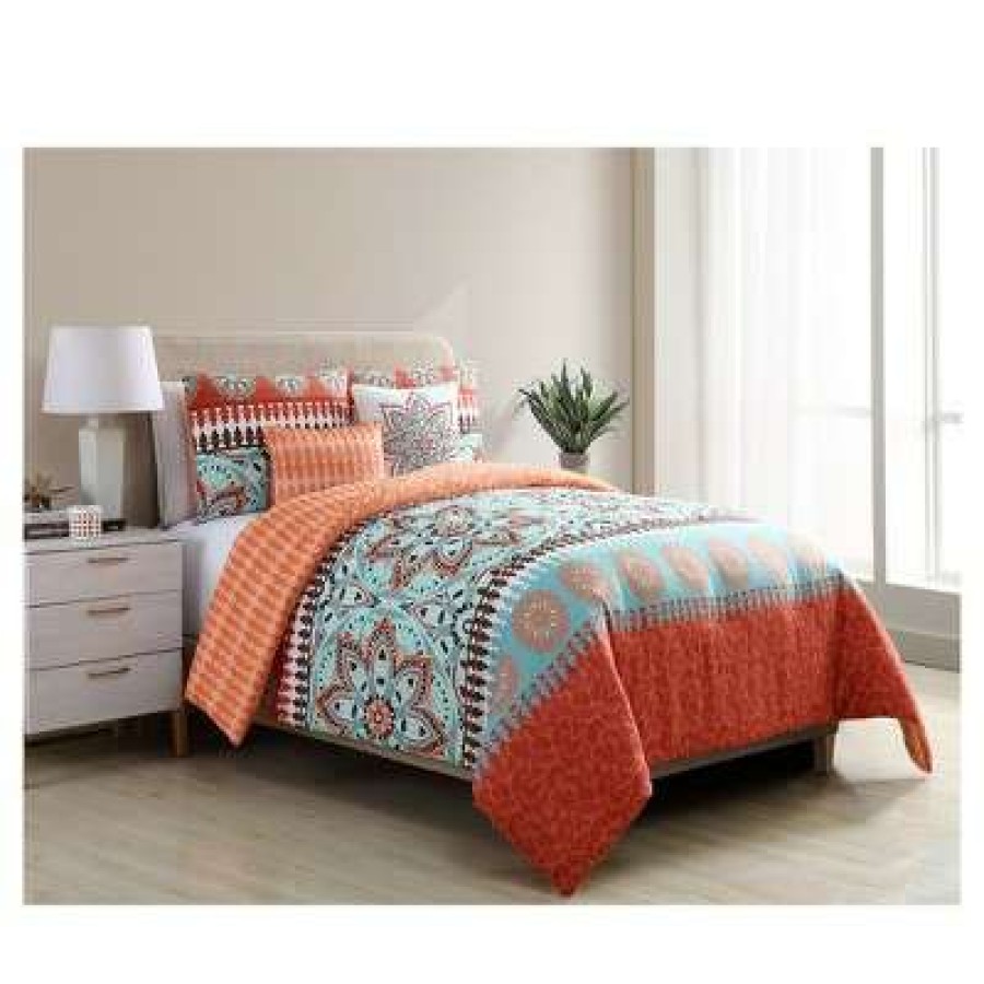 Comforter Bedding Sets * | Best Pirce Burnt Ezra Medallion Quilt Set 5Pc Vcny Orange