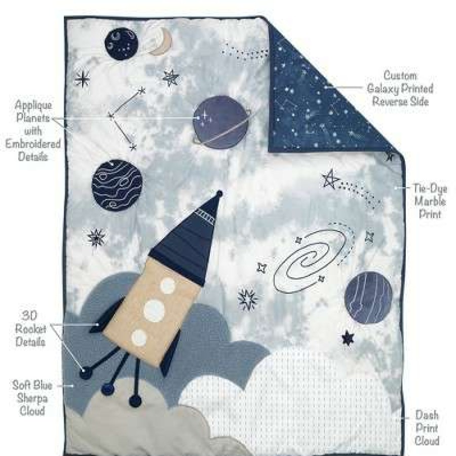 Quilt Bedding Sets * | Cheapest Lambs & Ivy Sky Rocket 5-Piece Blue Galaxy/Space Nursery Baby Crib Bedding Set