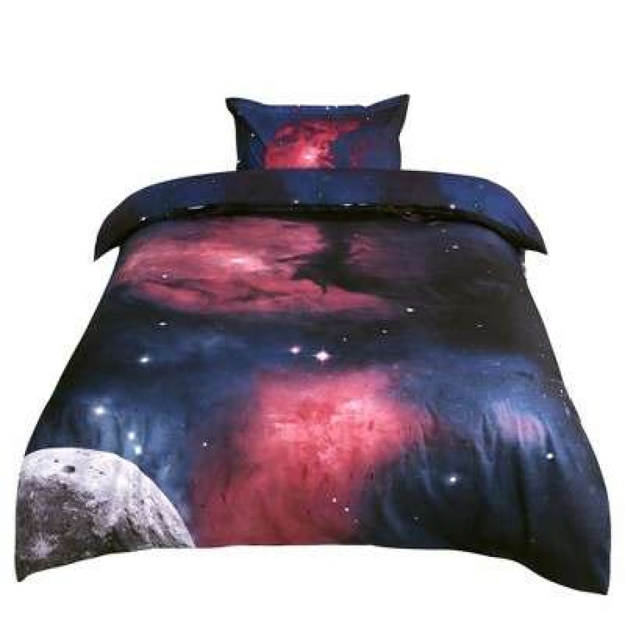 Duvet Cover Bedding Sets * | Hot Sale 2 Pcs Queen Polyester Sky Cosmos Night Pattern 3D Printed Bedding Sets Fuchsia Piccocasa