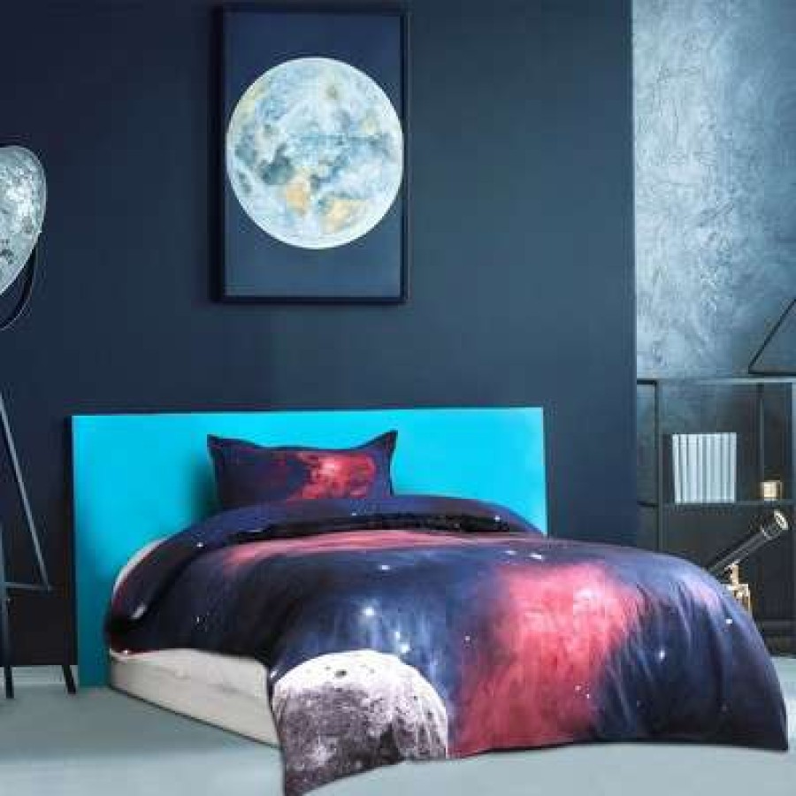 Duvet Cover Bedding Sets * | Hot Sale 2 Pcs Queen Polyester Sky Cosmos Night Pattern 3D Printed Bedding Sets Fuchsia Piccocasa