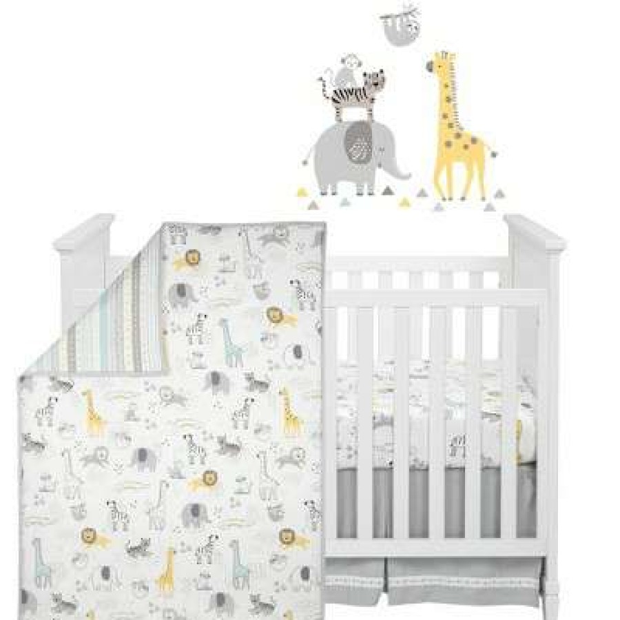 Quilt Bedding Sets * | Best Pirce Lambs & Ivy Animal Jungle Cotton Jersey 4-Piece Crib Bedding Set Multicolor