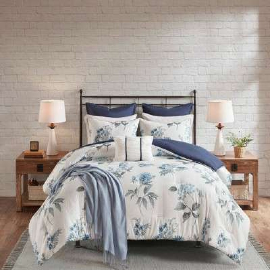 Comforter Bedding Sets * | Promo Madison Park Benita 7Pc Printed Seersucker Comforter Set Blue