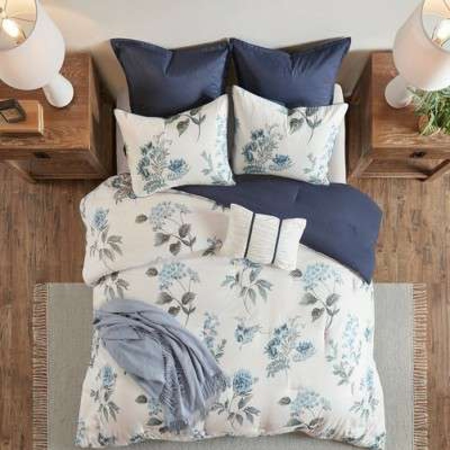 Comforter Bedding Sets * | Promo Madison Park Benita 7Pc Printed Seersucker Comforter Set Blue