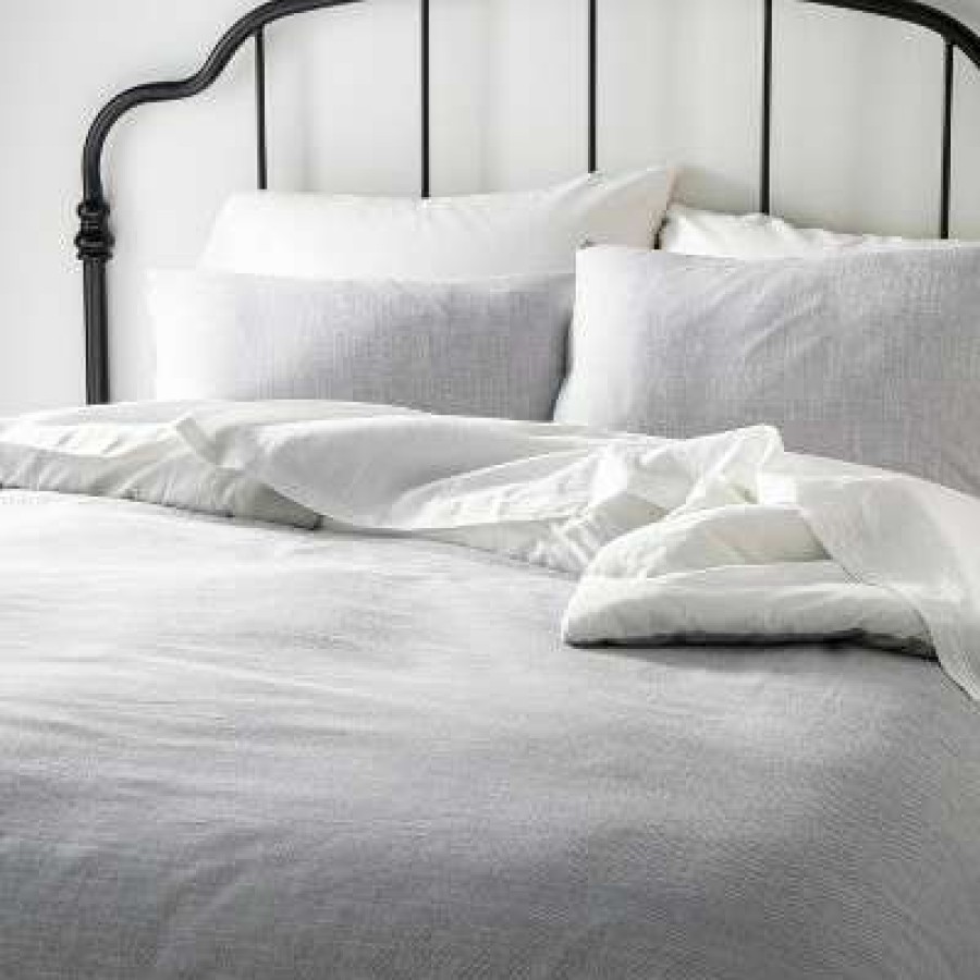 Duvet Cover Bedding Sets * | Top 10 Hearth & Hand With Magnolia Microstripe Duvet & Sham Set Railroad Gray Hearth & Hand With Magnolia