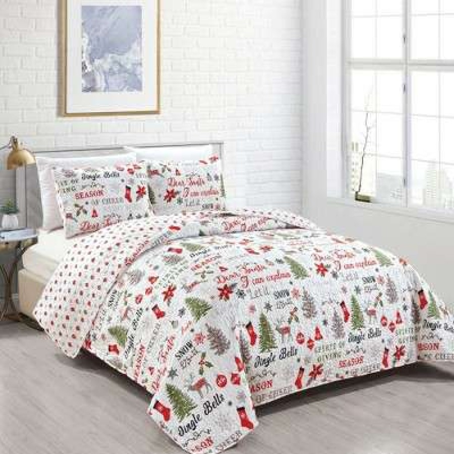 Quilt Bedding Sets * | Top 10 Great Bay Home Reversible Holiday Wishes Printed Quilt Set Twin