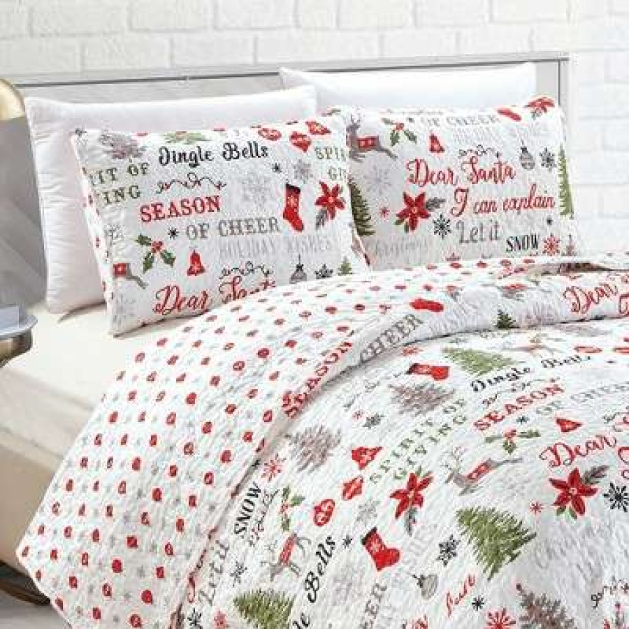 Quilt Bedding Sets * | Top 10 Great Bay Home Reversible Holiday Wishes Printed Quilt Set Twin