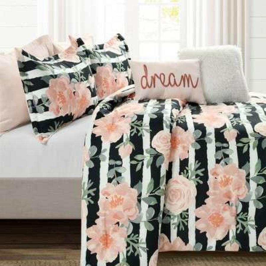 Comforter Bedding Sets * | Brand New Lush Decor Amara Watercolor Comforter Lush Decor Black/Dusty Rose