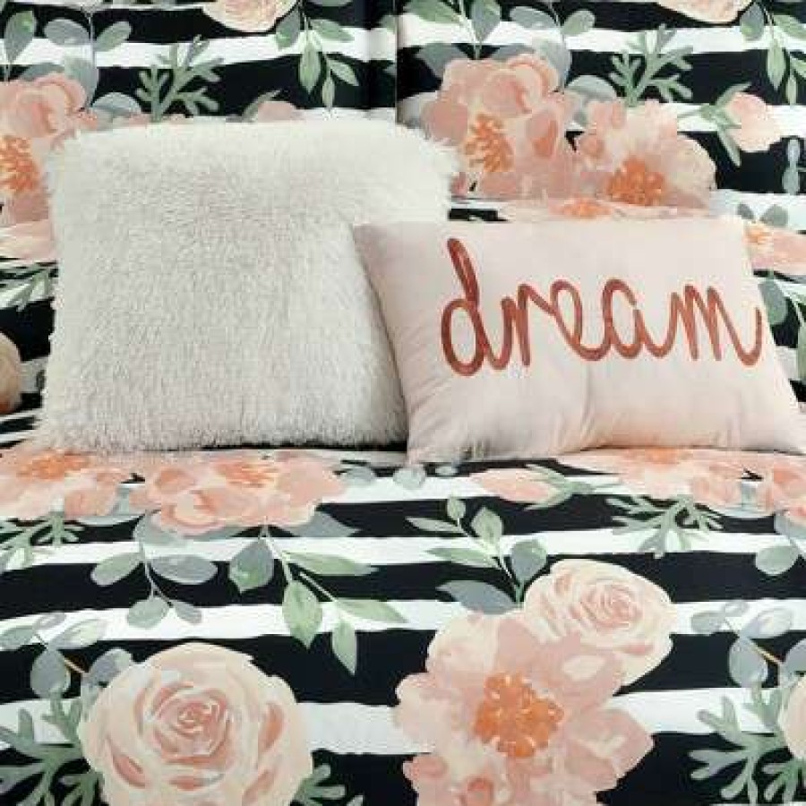 Comforter Bedding Sets * | Brand New Lush Decor Amara Watercolor Comforter Lush Decor Black/Dusty Rose