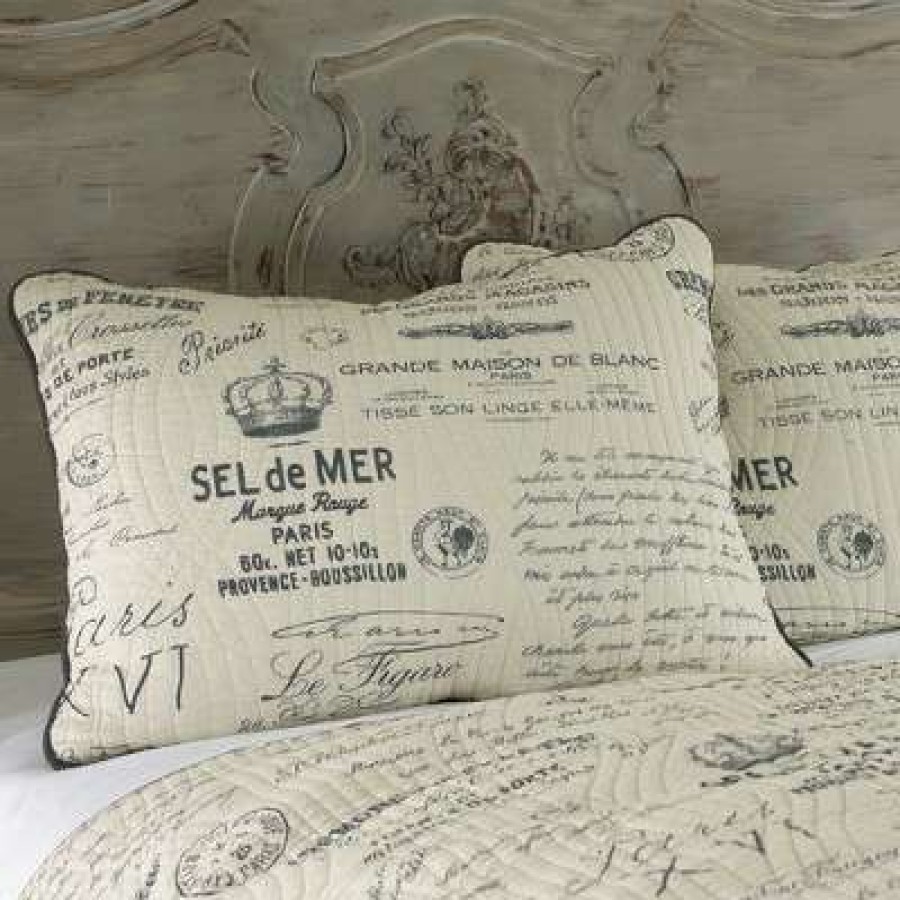 Quilt Bedding Sets * | Budget Histoire Toile Quilt Set Twin Quilt And One Standard Sham Grey Levtex Home