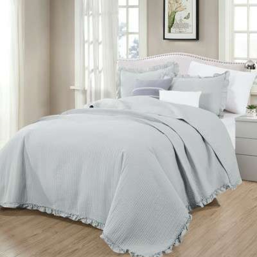 Quilt Bedding Sets * | Deals Great Bay Home Azalea Channel Stitch Ruffle Quilt Set Full/Queen Gray