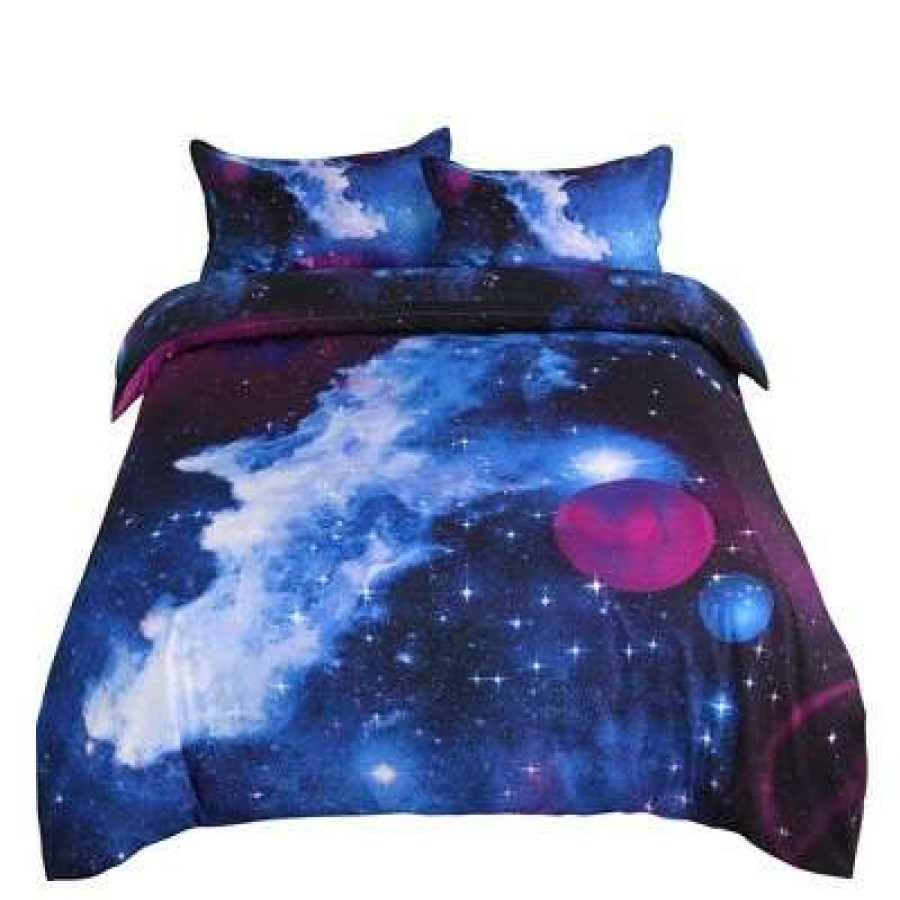 Duvet Cover Bedding Sets * | Best Pirce 3 Pcs Queen Polyester Galaxy Sky Cosmos Night Pattern 3D Printed Bedding Sets Sky Blue Piccocasa