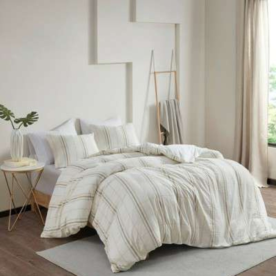 Duvet Cover Bedding Sets * | Best Sale Camden Organic Cotton Yarn Dyed Oversized Duvet Set- Clean Spaces Taupe