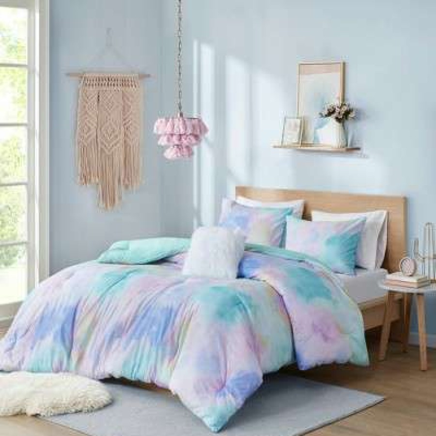 Comforter Bedding Sets * | Buy Intelligent Design Lisa Watercolor Tie Dye Printed Comforter Set Aqua