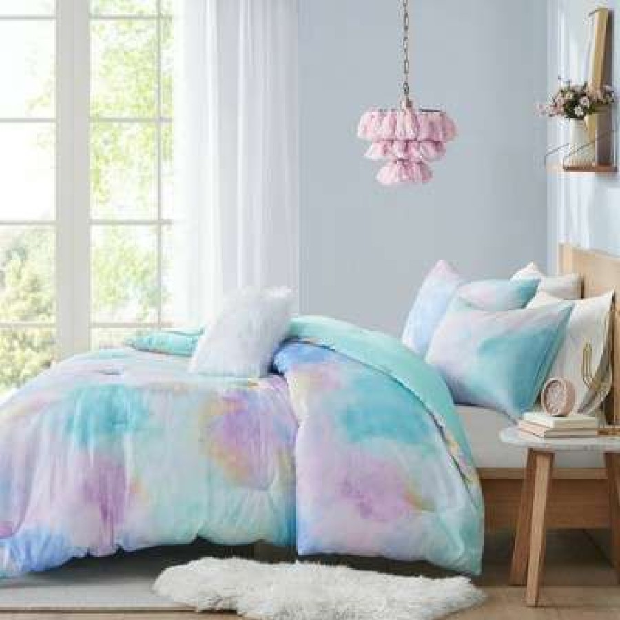 Comforter Bedding Sets * | Buy Intelligent Design Lisa Watercolor Tie Dye Printed Comforter Set Aqua