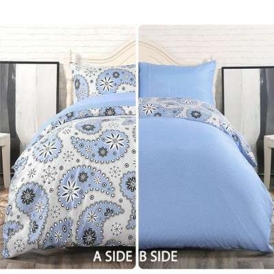 Duvet Cover Bedding Sets * | Outlet 3 Pcs Polyester Winter Paisley Pattern Washable Duvet Cover Bedding Sets Piccocasa Blue