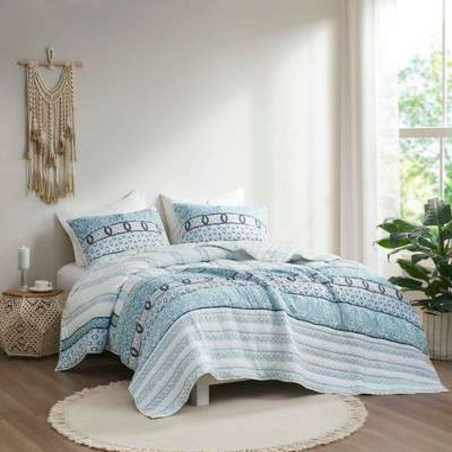 Coverlet Bedding Sets * | Best Deal Madison Park 3Pc Malakai Reversible Cotton Coverlet Set Blue