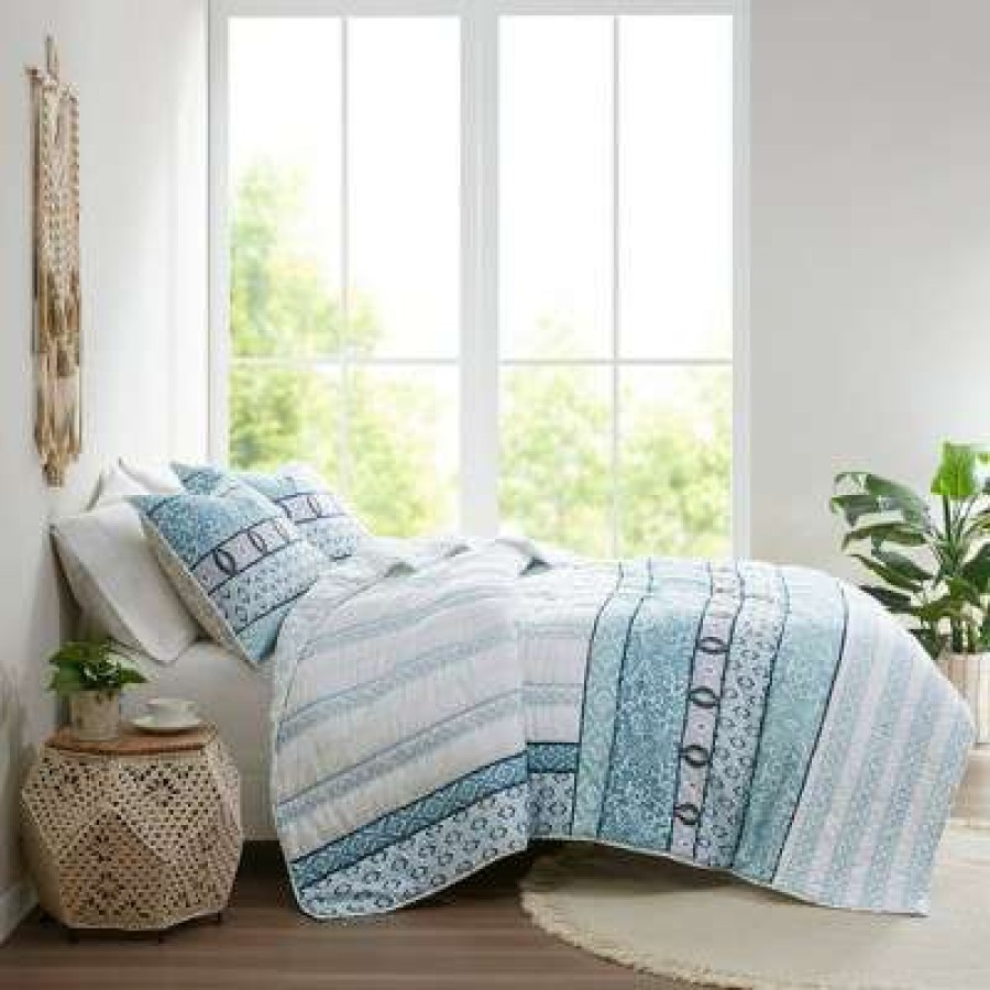 Coverlet Bedding Sets * | Best Deal Madison Park 3Pc Malakai Reversible Cotton Coverlet Set Blue