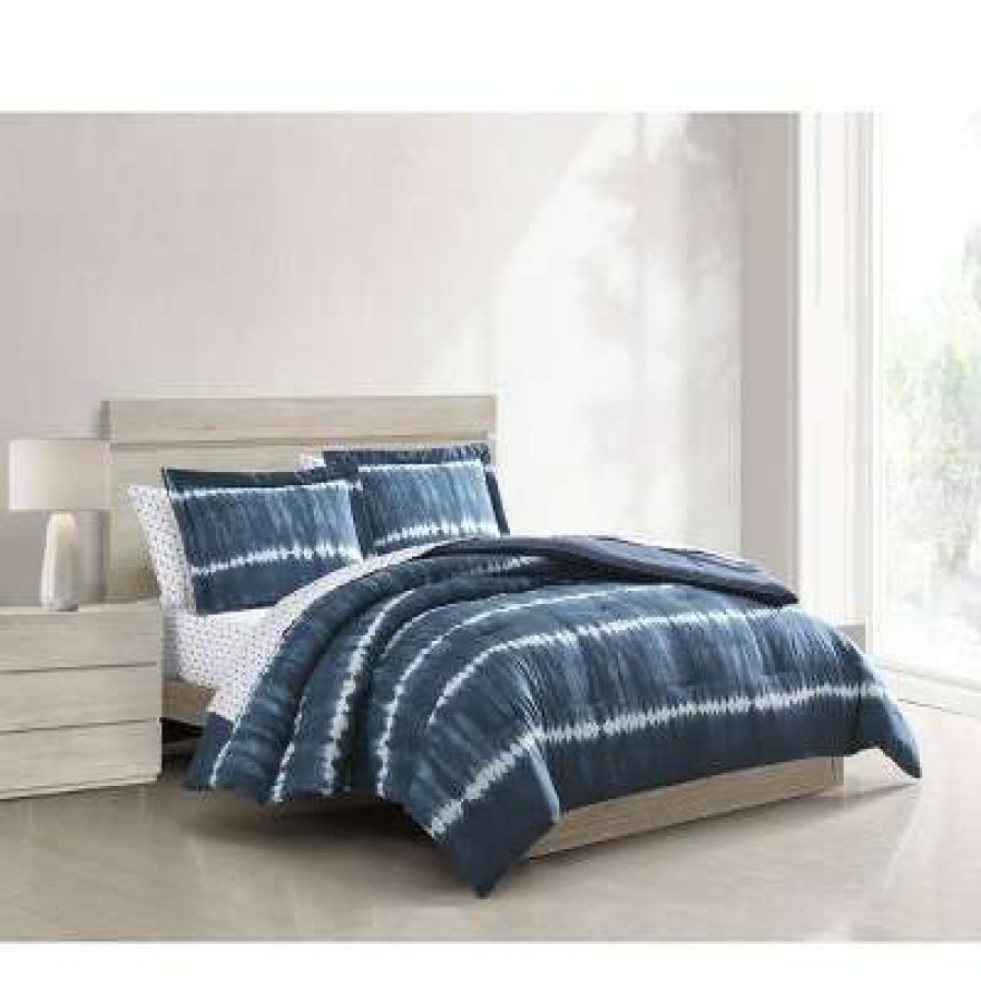 Comforter Bedding Sets * | Deals Suma Tie Dye Comforter & Sheets Set Navy Homekind