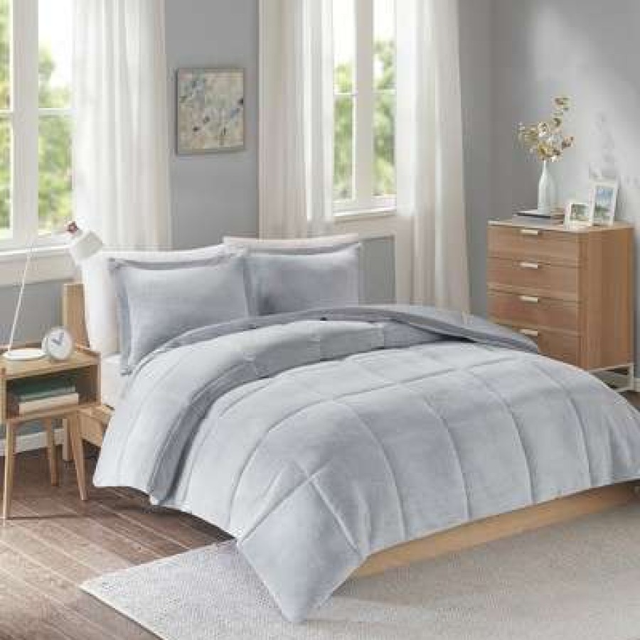 Comforter Bedding Sets * | Best Reviews Of Intelligent Design Miles Reversible Frosted Print Plush To Heathered Comforter Set