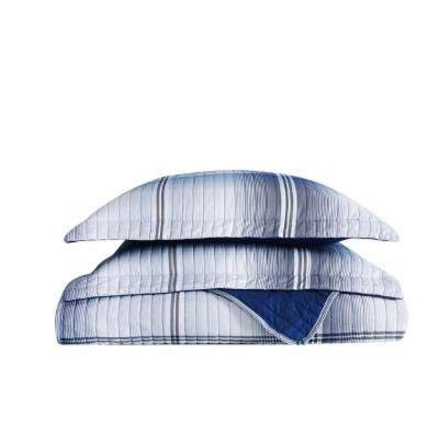 Quilt Bedding Sets * | Outlet London Fog Nolan Houndstooth Stripe Quilt Set White/Blue