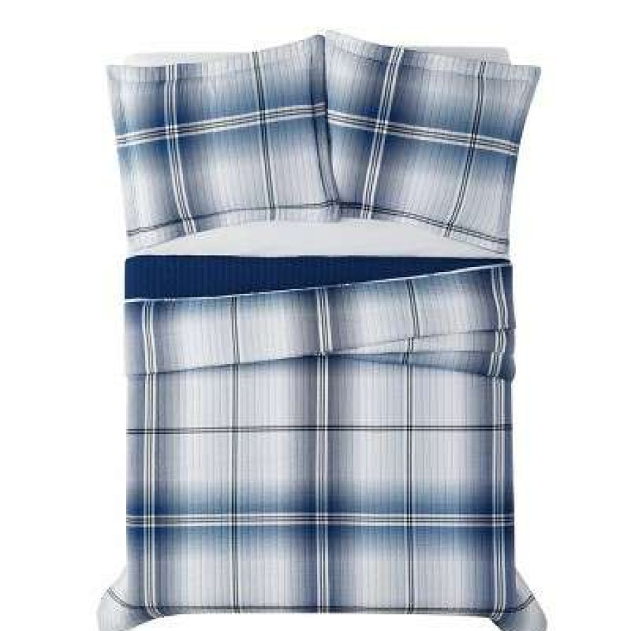 Quilt Bedding Sets * | Outlet London Fog Nolan Houndstooth Stripe Quilt Set White/Blue