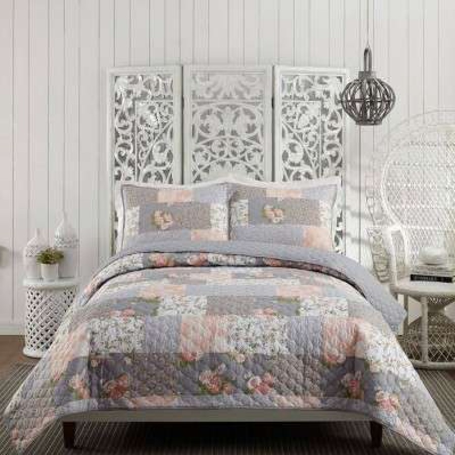 Quilt Bedding Sets * | Promo La Flor Quilt Sets Modern Heirloom Blush/Gray