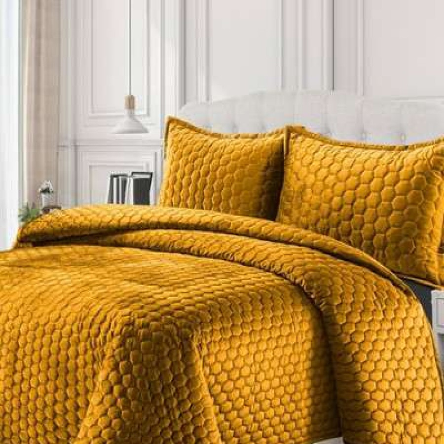 Quilt Bedding Sets * | Cheap Lugano Honeycomb Velvet Oversized Solid Quilt Set Tribeca Living