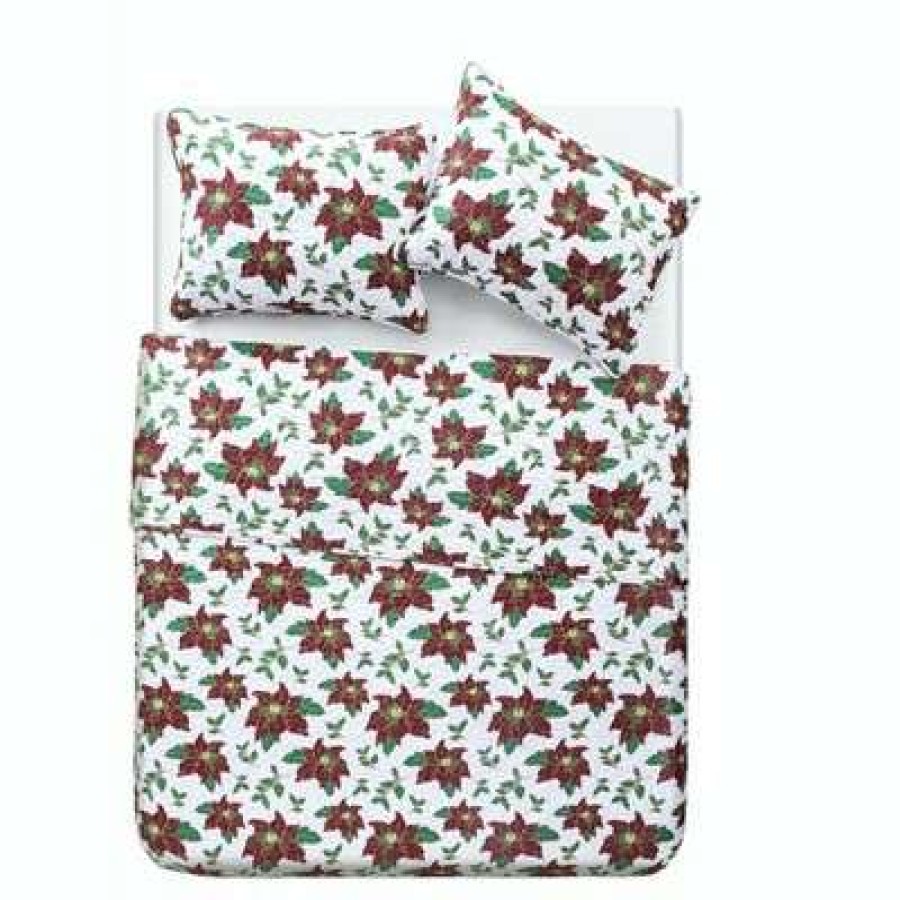 Quilt Bedding Sets * | Top 10 Kate Aurora Holiday Living 3 Piece Christmas Poinsettia Quilt Blanket Set