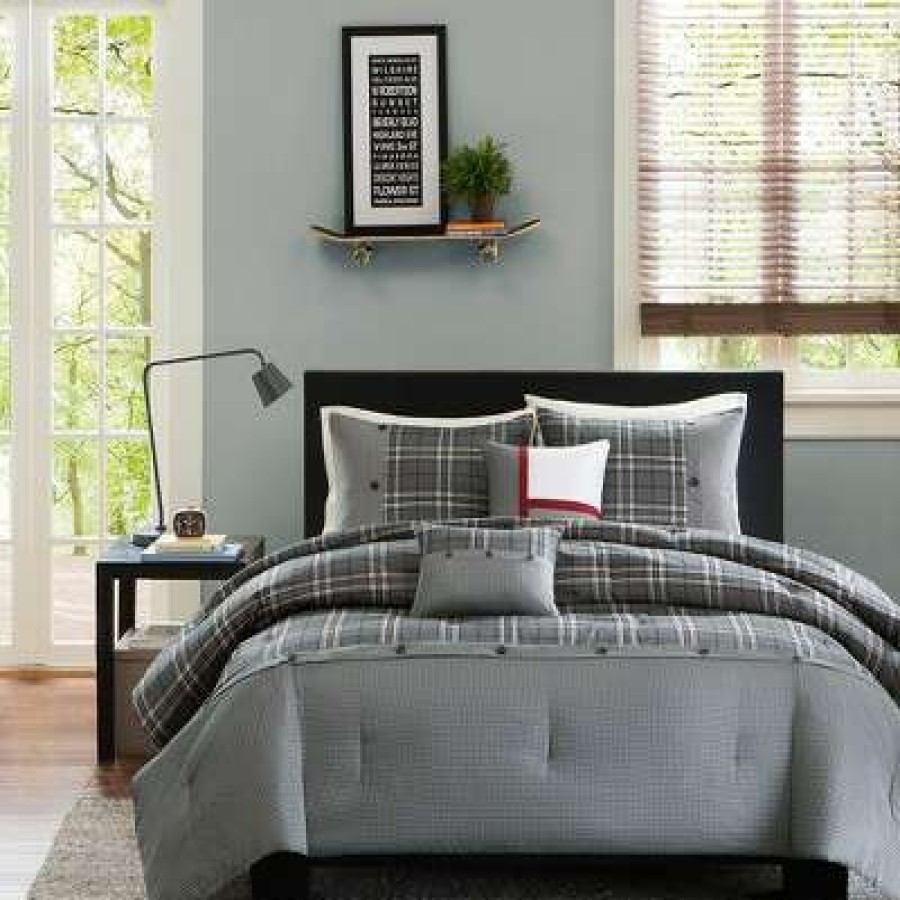 Comforter Bedding Sets * | Best Pirce Intelligent Design Chet Plaid Print Button Multiple Piece Comforter Set Gray