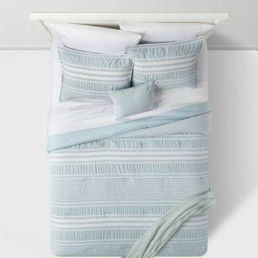 Comforter Bedding Sets * | Best Pirce 5Pc Chatham Stripe Comforter Set Threshold Blue